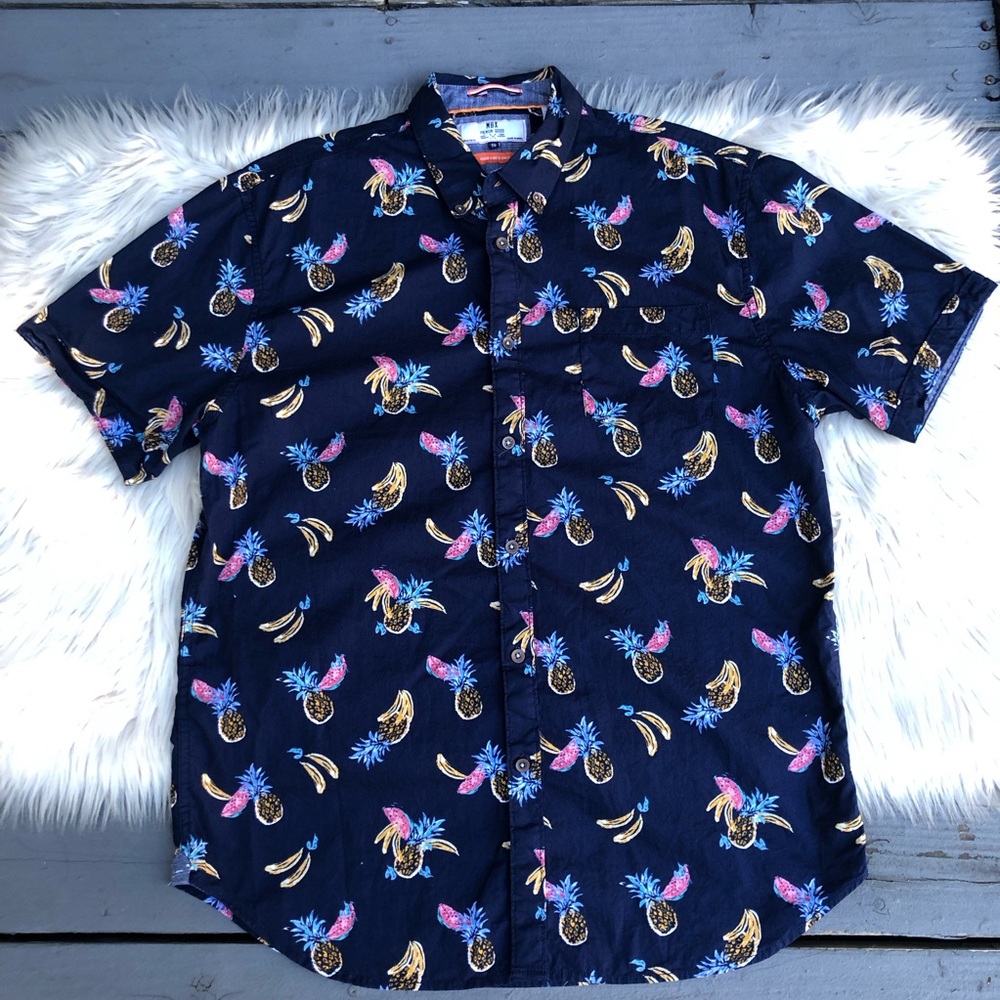 MBX Premium Goods Fruit Prints Vacation 100% Cotton Navy Mens Shirt size XL